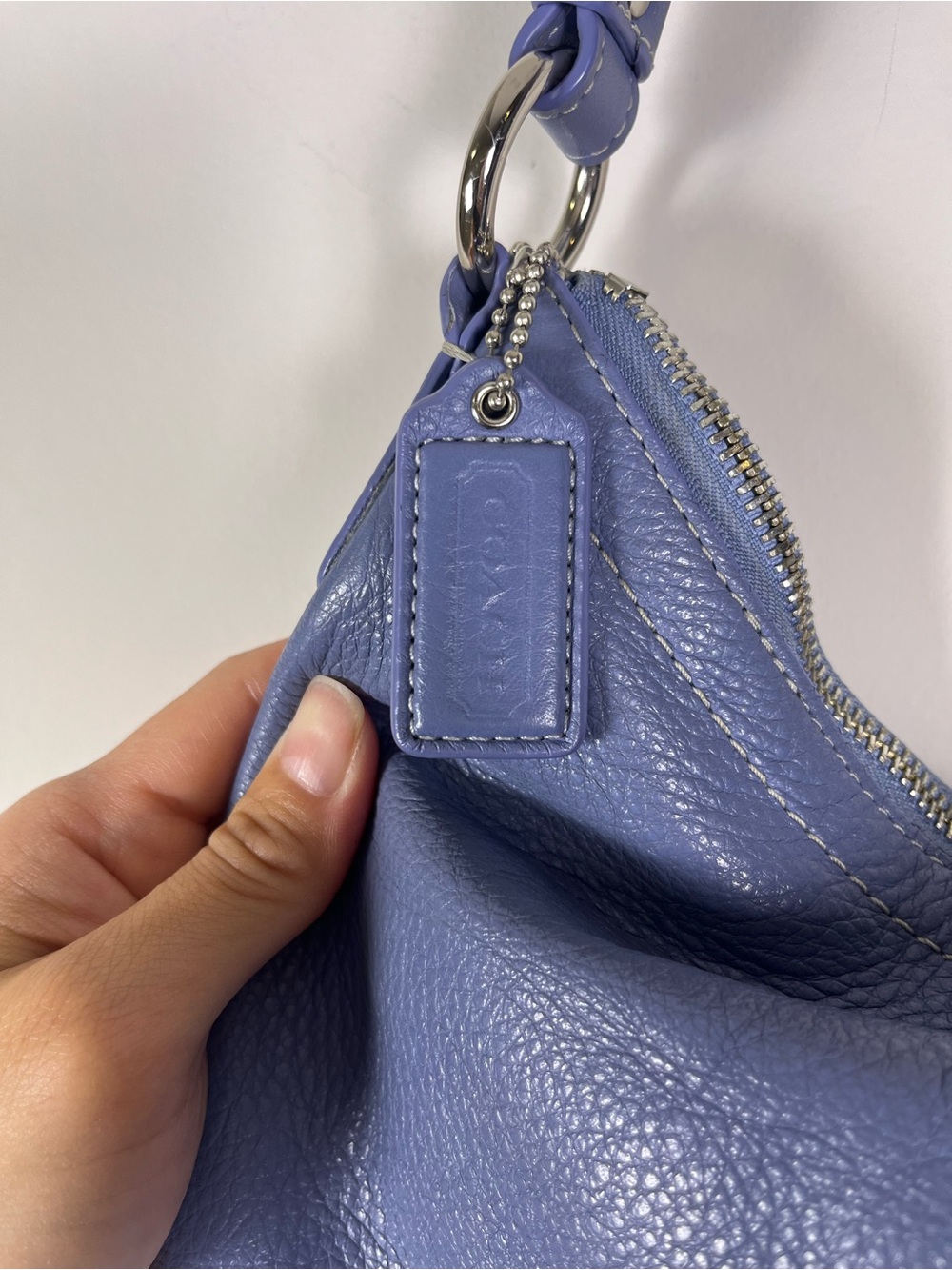 Coach Penelope Convertible Leather Shoulder Bag Cornflower Keychain Hobo - Picture 9 of 14